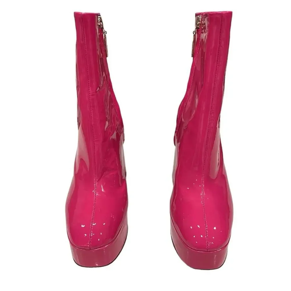 Larroude Dolly Boot in Pink Patent Leather